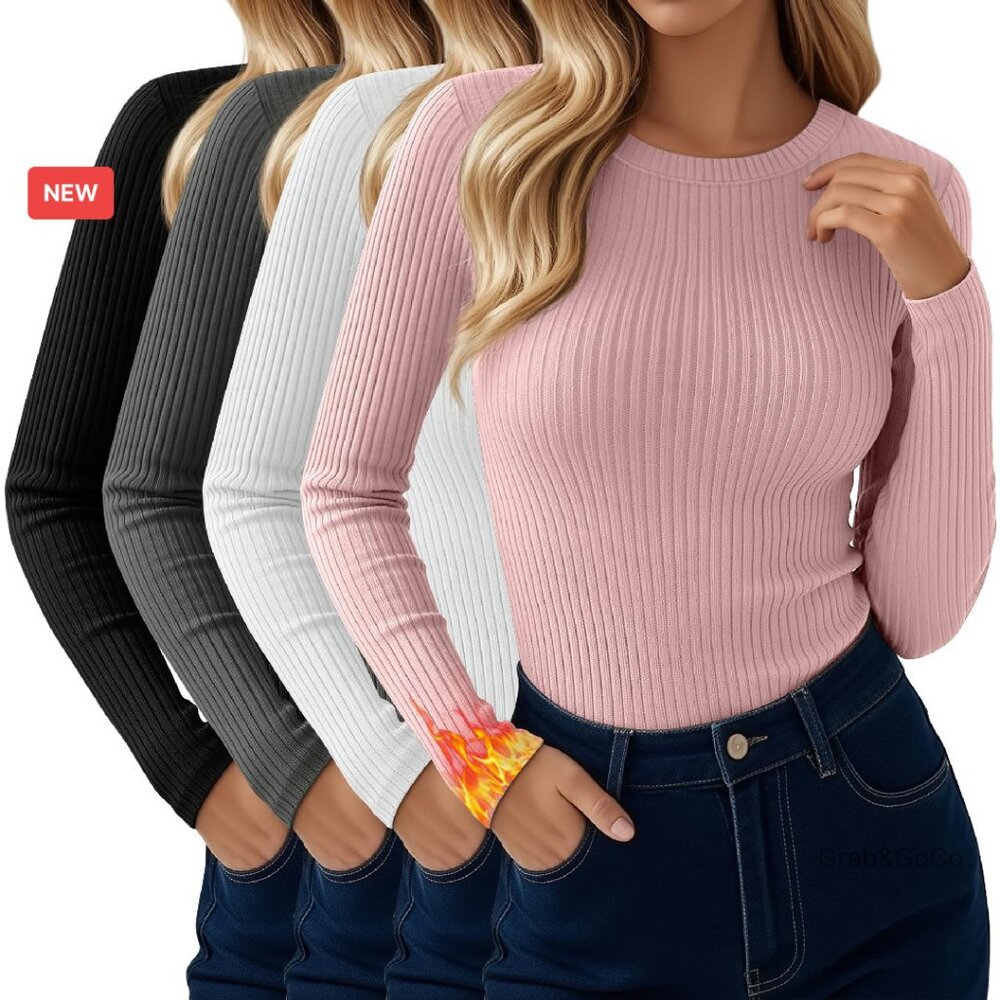 Ribbed Cotton Thermal Long Sleeve Slim Fit Layering Top Minimal Chic